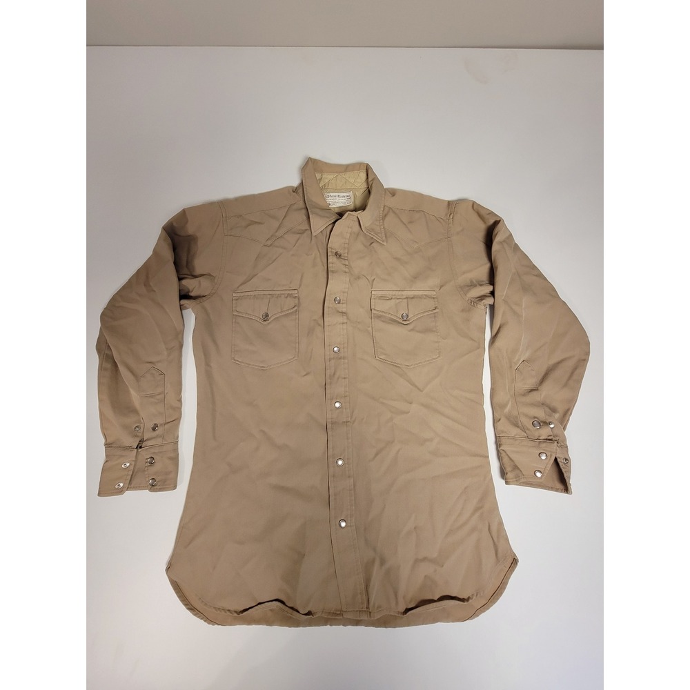 Pendleton High Grade Western Wear Tan Wool Pearl Snap Shirt Mens Large Vintage